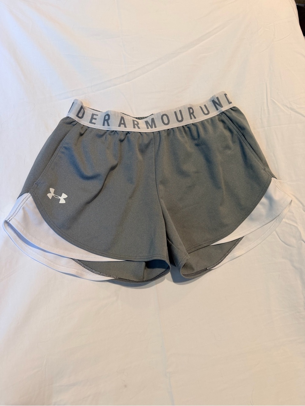 Under Armour Women's Grey Athletic Shorts with White Trim